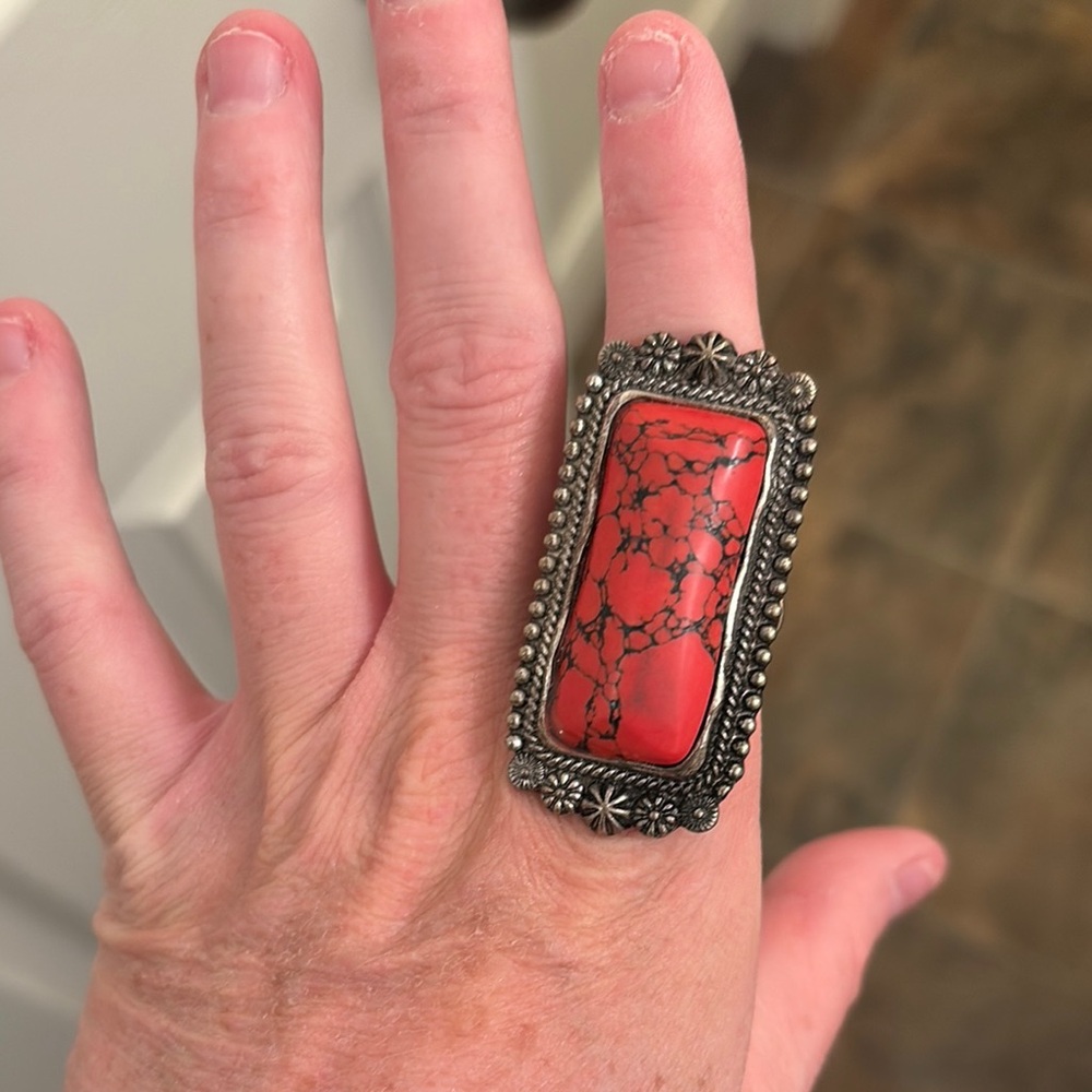 Red Stone Statement Ring - image 1